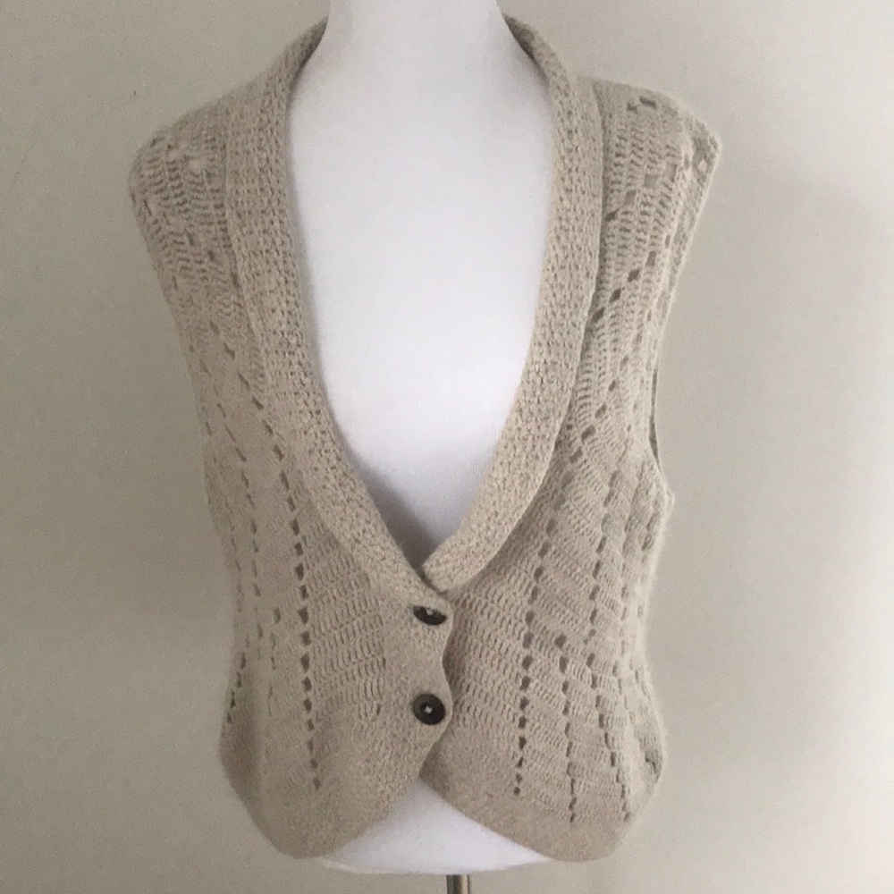 CAbi Tan Crocheted Angora Blend Vest